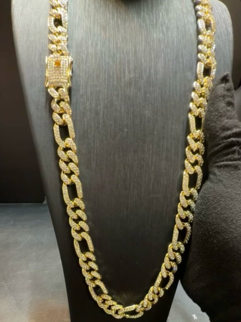 AJ USA Men's 30in Gold Tone Iced Out Italian Figaro Link Necklace NEW No Box